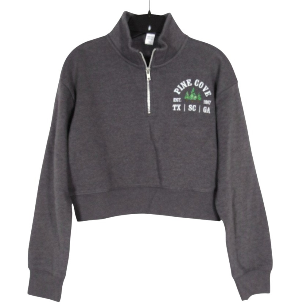 DISTRICT Gray PINE COVE TX SC GA Embroidered FLEECE BACKING Crop Sweatshirt Sz M